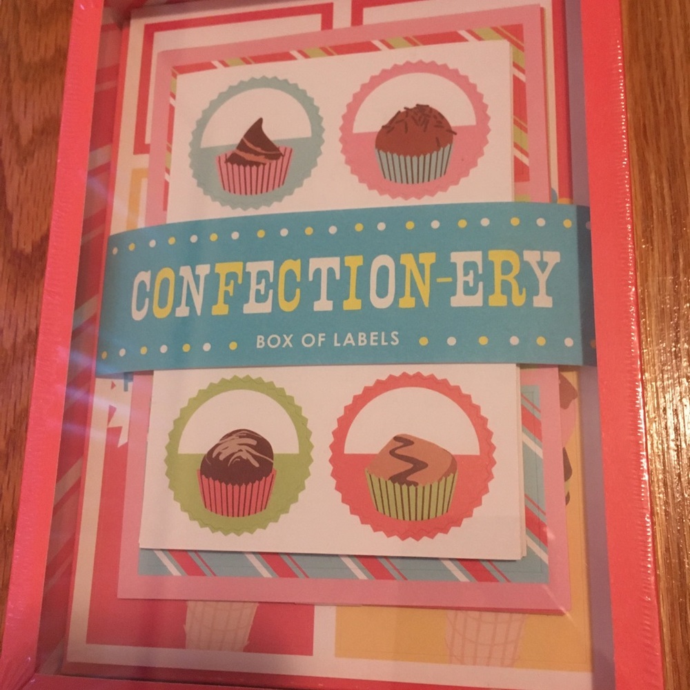 Stationery box of cute confectionery labels. Brand new in box. Never opened.